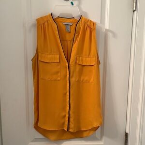 H&M Bright Yellow Sheer Sleeveless Blouse with Black Stripe Front Accent- Size 6